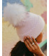 Eve**Pink Pretty Knit Beanie Hat with White Faux Fur Pom Pom