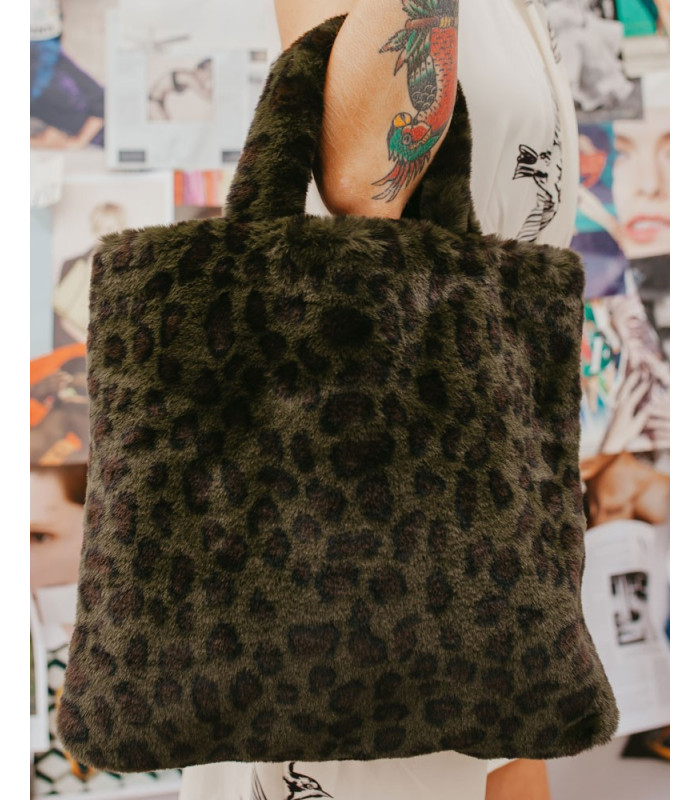 Christina Faux Leopard Fur Tote Bag in Brown