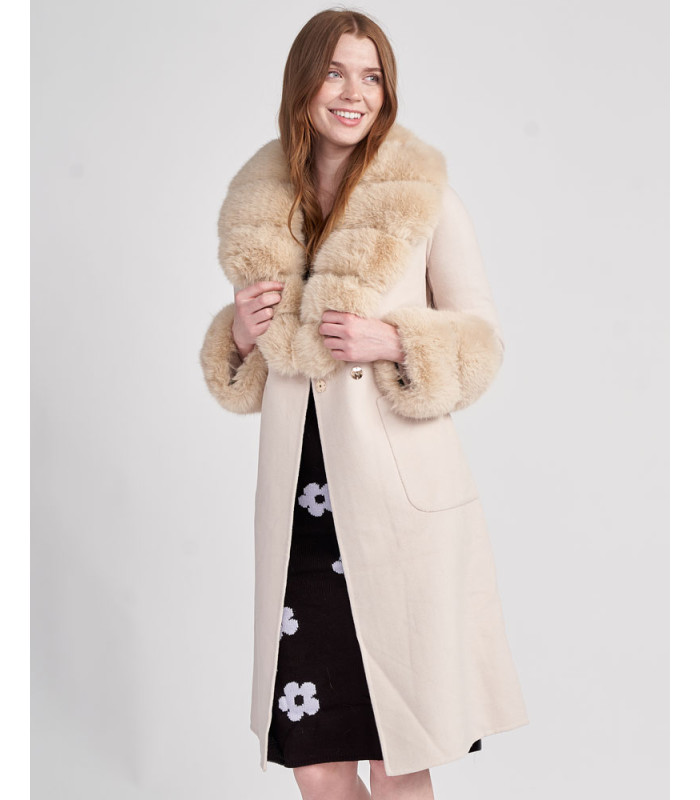 Olsen** Wrap Coat with Faux Fur Collar